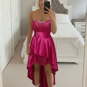 Vibrant Pink Strapless High-Low Dress